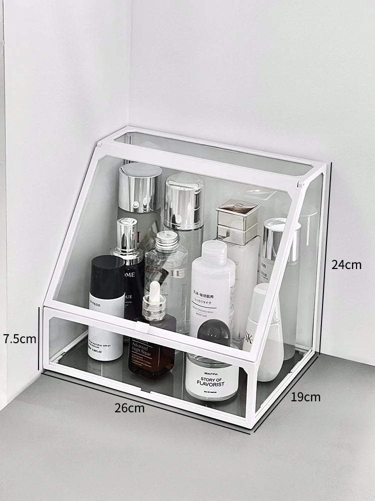 Transparent Cosmetic Storage Box Desktop High-End Dustproof Cover Carents eup Skincare Lipsti Organizer Box