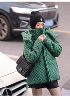 Winter Letter Print Hooded Jacket Women Clothing Trend Zipper Parkas Puffer Down Cotton Coats Design Vintage Windproof Outerwear