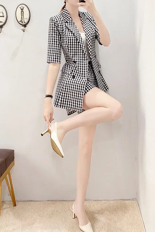 Women's 2 Pant Set Black Baggy Two Pieces Sets Pants for Woman Plaid Outfits Blazer and Trousers Suits Korea Stylish Groups of D