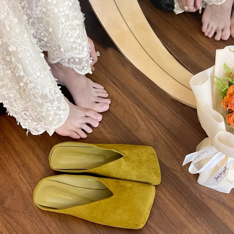 Flats Women Square Toe Slippers Designer Shallow Mule Shoes 2025 Summer New Casual Shoes Fad Brand Walking Soft Femme Chaussures