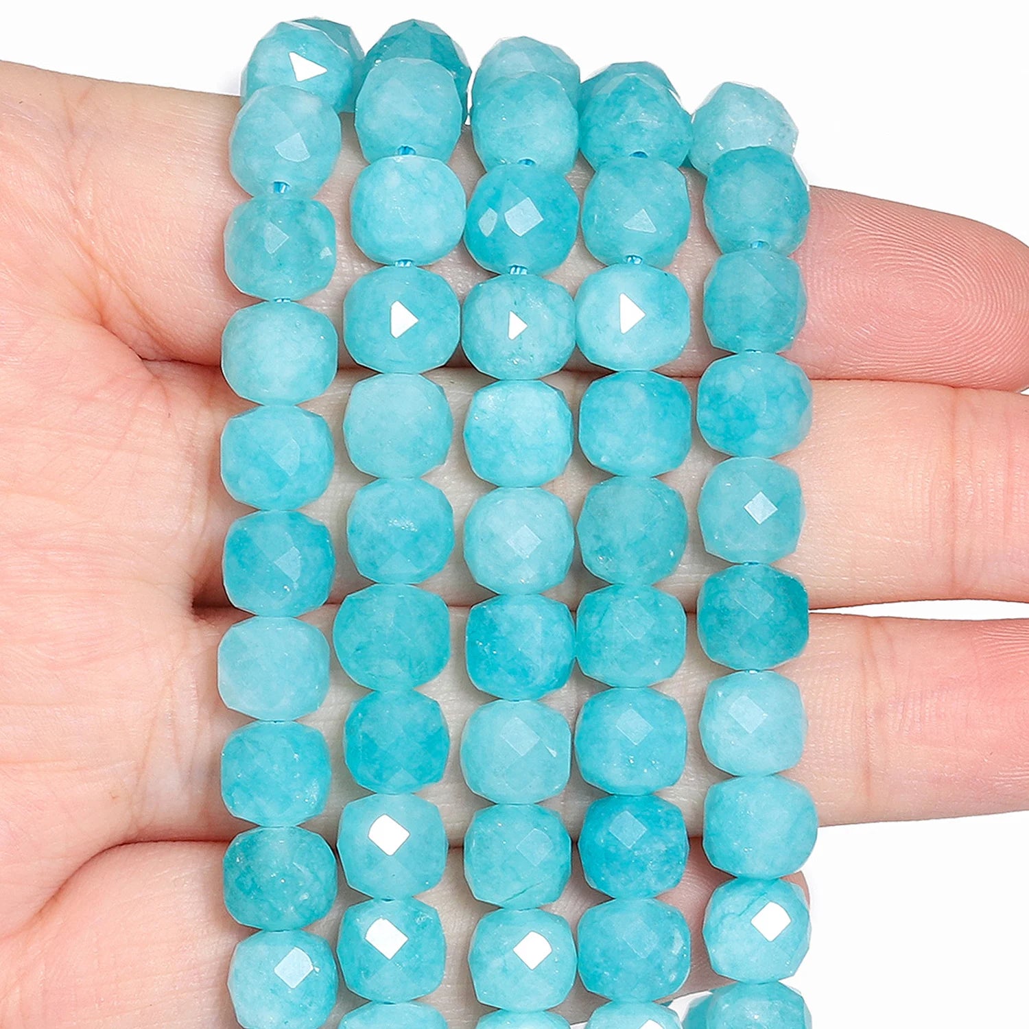 7-8mm Faceted Cube Beads Tourmaline Picture Jasper Agate Turquoise Amethyst Stone Beads for Jewelry Making Diy Accessories