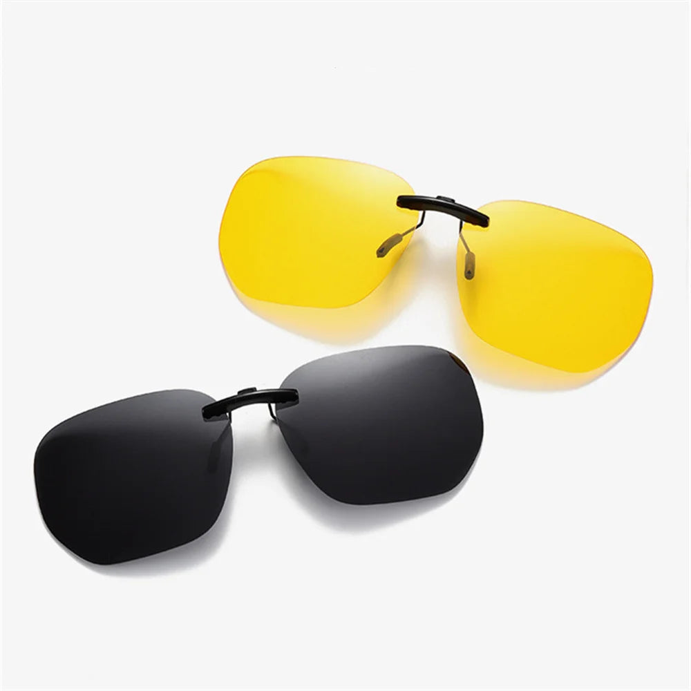 Square Clip On Sunglasses Women Polarized Black Lens UV400 Night Vision Driving Men Goggles Clips Anti Glare Vintage Glasses