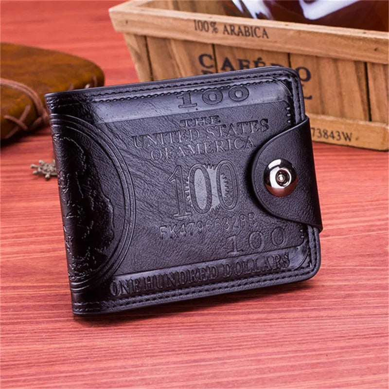 Men's Wallets With 100 US Dollar Pattern Wallet Male Leather Wallet Photo Card Holder Fashion Large Capacity Wallet Purse Bag