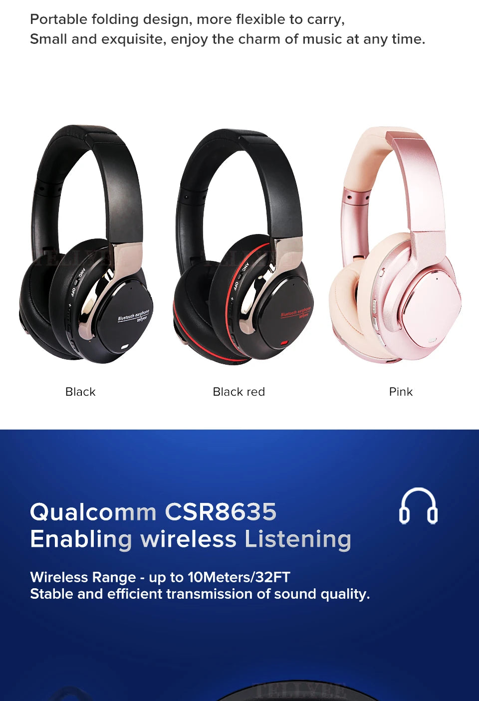 Wireless Bluetooth headphones noise-cancelling stereo 5.3 headphones high-quality wireless headphones HIFi sound effects