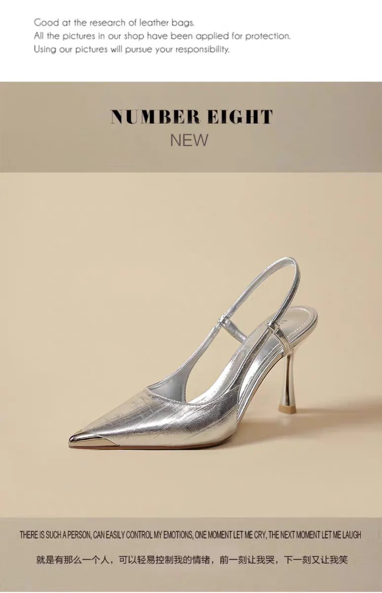 Women High Heels Sandals Pointed Toe Shoes Sexy Slingback Woman Slippers Summer 2025 Trend Designer Dress Pumps Sandalias Mujer
