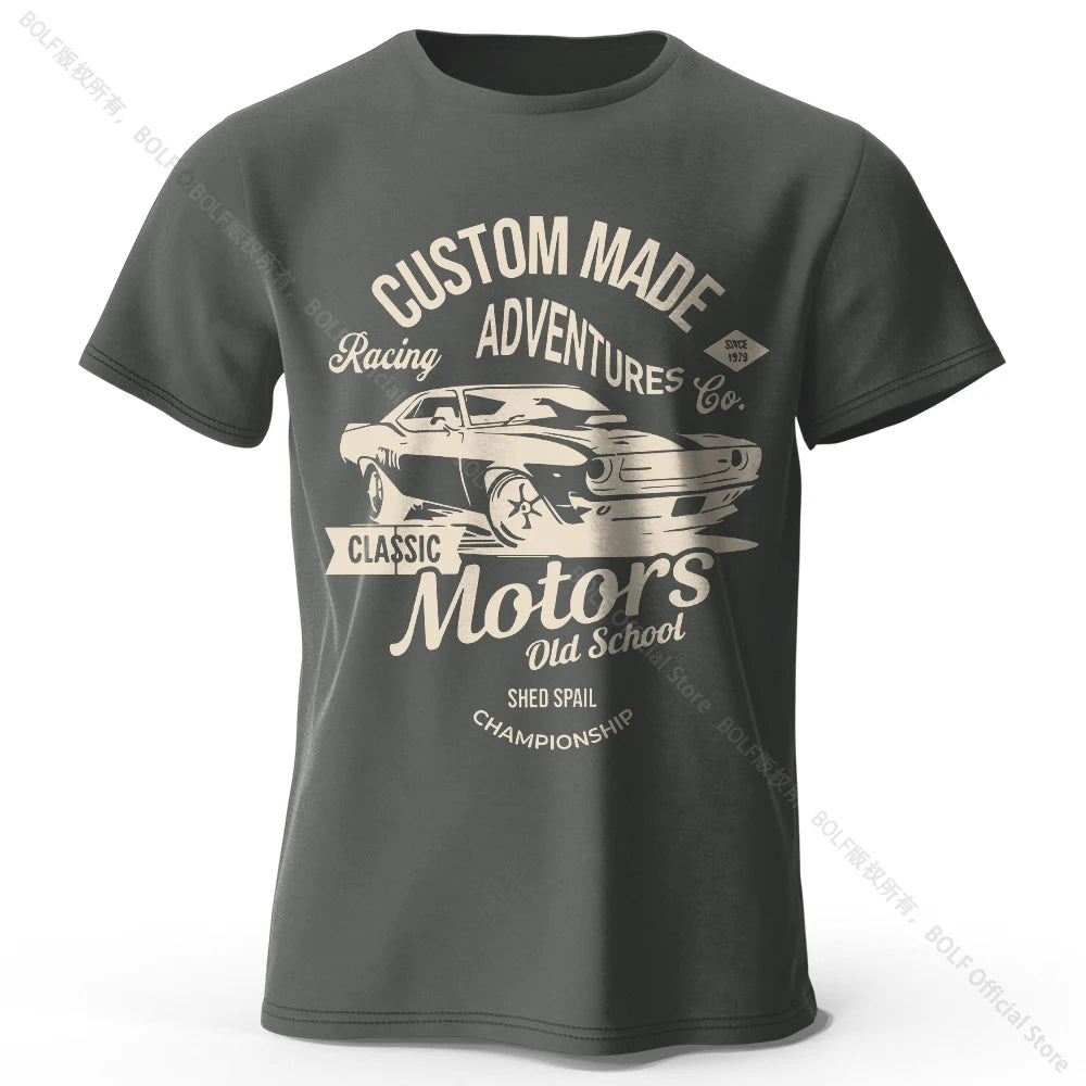 Men's Motors Printed T-Shirt 100% Cotton Oversized Vintage Old School Graphic Tees for Men Women Summer Tops