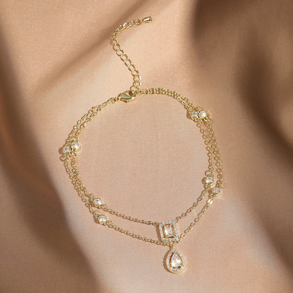 Geometric Oval Pendant Anklets for Women Sliver Color Vintage Crystal Chain Charm Anklet Beach Foot Jewelry