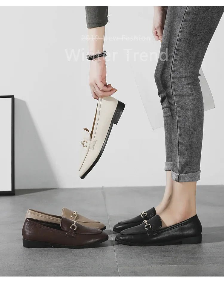 Womens Shoes Flats Loafers Ladies Fashion Leather Brand Sneakers Womens Designer Flat Ladies Shoes Woman Luxury Female Footwear