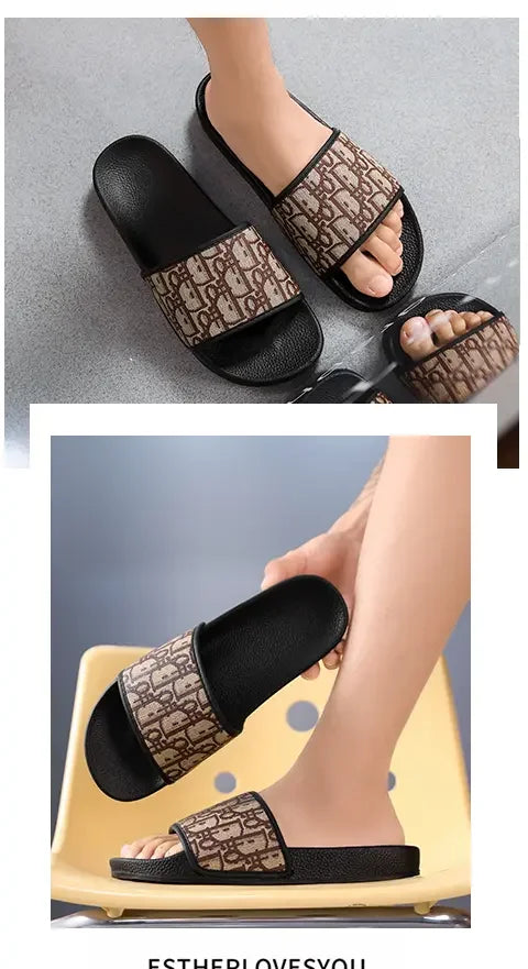 Men's Home Slippers Lightweight Summer New Style Flat and Worn Casual Retro Patterned Anti-slip Quick-drying Sandals