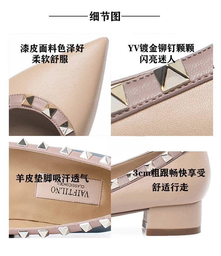 Women's Flat Shoes luxury woman shoes Leather Brand Rivet Flat Shoes Comfortable Casual Outdoor Pointed Toe Shallow Ladies shoes
