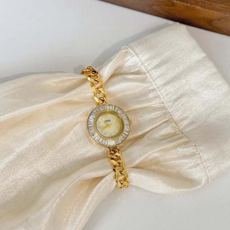 Women's Watches 2025 Luxury Elegant Ladies Wrist Watch Gold Rhinestone Quartz Wristwatch Vintage Female Small Clock reloj mujer