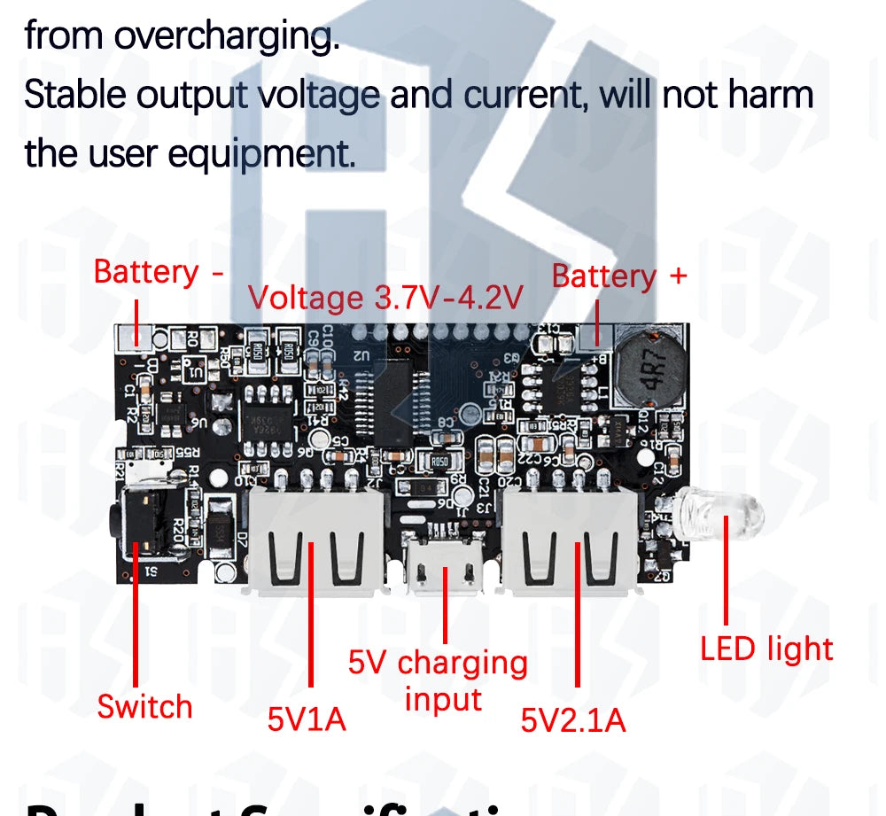 BS Dual USB Mobile Power Bank: 5V 1A & 2.1A Output! 18650 Battery - Powered PCB Power Module -  Phone Charging & DIY