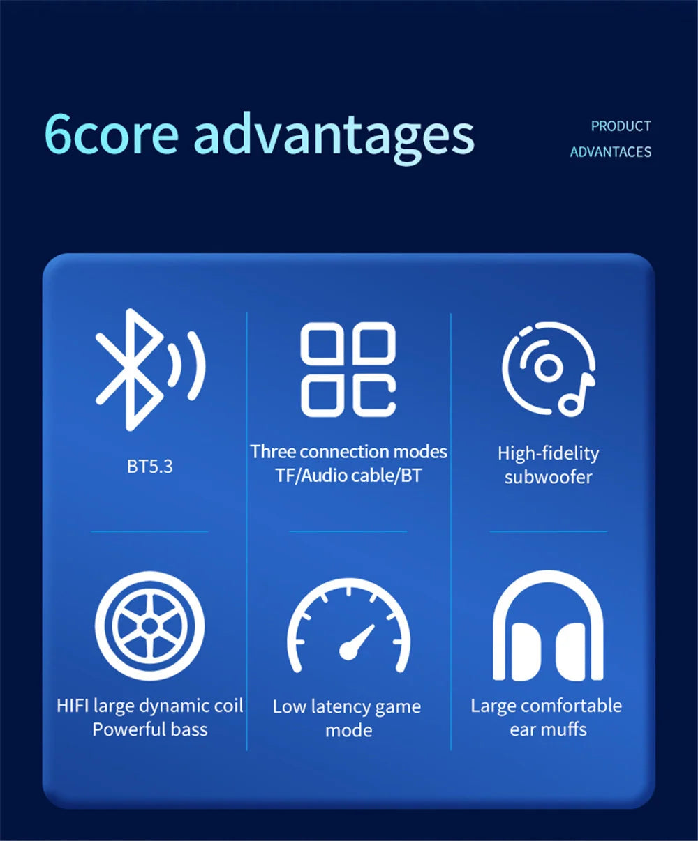 Large Earmuffs Headphones Bluetooth Earphones Wireless Headsets Bass Headset Noise Cancelling With Mic Helmet Support TF-card