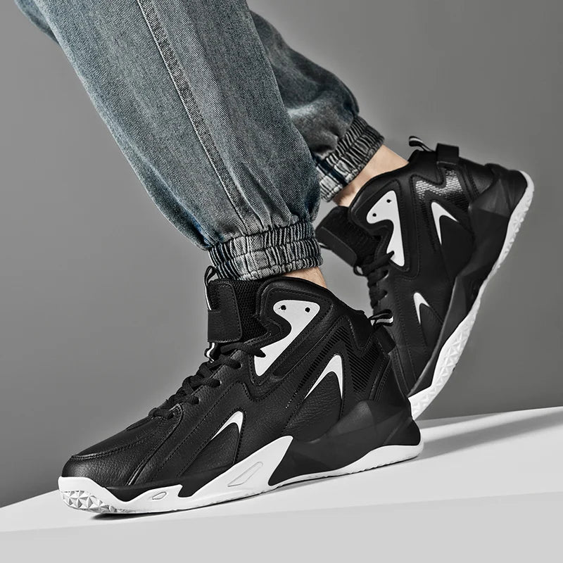Mens Comfortable Basketball Shoes Outdoor Casual High Top Footwear Fashion Trend Leather Sneaker Oversized 39- 50 Wear Resistant