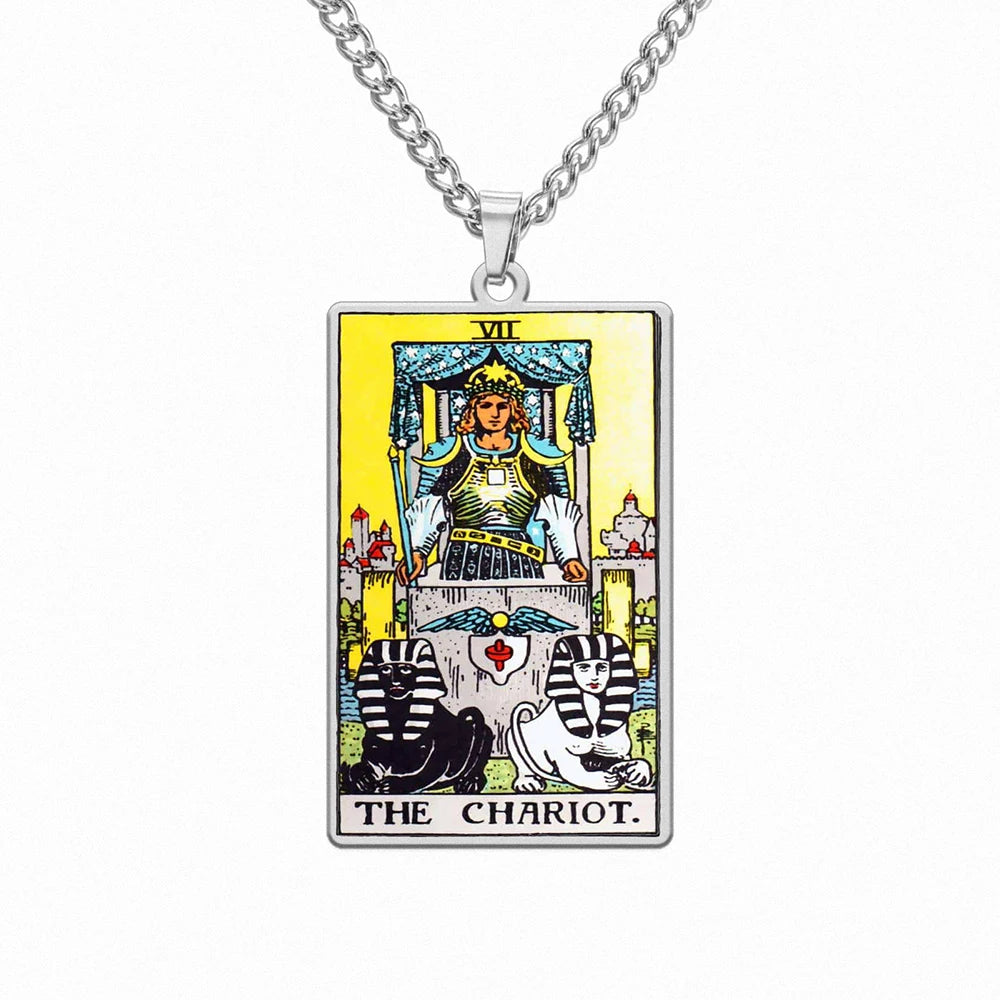 Dawapara 22 Styles Tarot Card Good Luck Amulet Necklace Sun Moon UV Colorful Pendant Stainless Steel Spiritual Jewelry