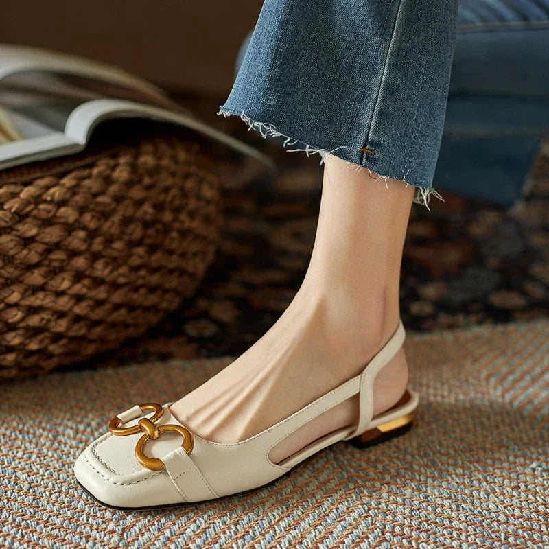 Women's Sandals 2023 Elegant Office Ladies Shoes and Sandals Women Casual Shoes Square Heel Sandals Slip On Woman Flats