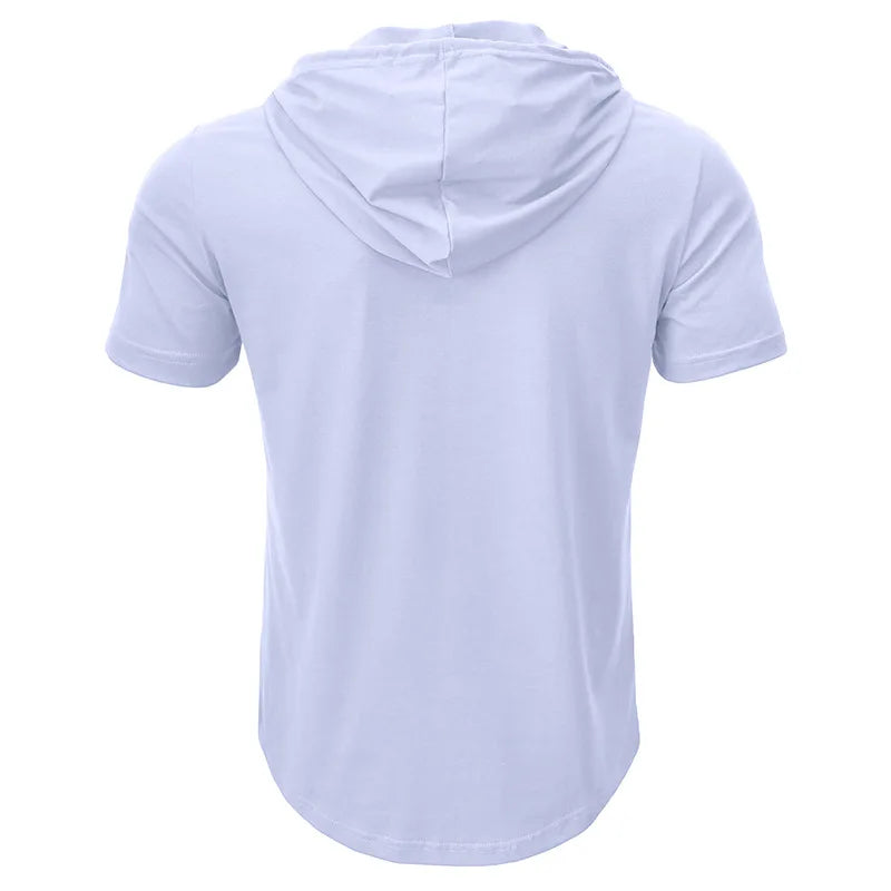 Men's Short-sleeved T-shirts for Sports and Fitness American-style Henley Shirt Hooded Top