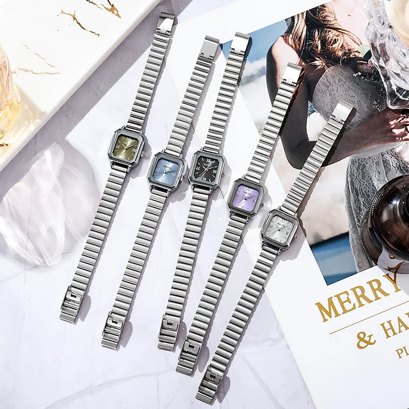 A small, exquisite and light luxury watch with a steel band for women, exuding a sense of artistic, niche and high-end style