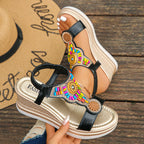 Women Sandals Bohemian Style Wedge Sandals Summer Thick Sole Non Slip Beach Shoes Woman Colorful Bead Chunky Platform Sandals