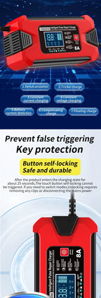 Battery Charger 12V 8A  24V 4A Smart Fast Charging for Car Batteries 8-Stage Charge Pulse Repair for AGM GEL WET Lead Acid