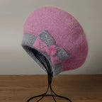 Autumn and winter hats, children's brimless rabbit fur hats, butterfly knot diamond knitted hats, pullover hats, double-layer th