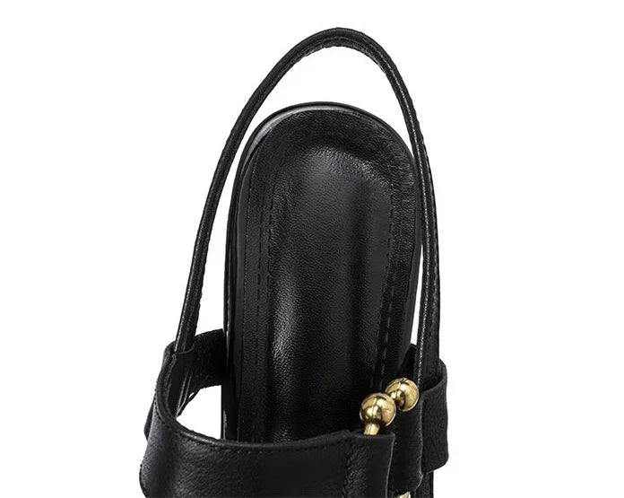 Sandals for Woman Summer 2024 High Heels One Word Women's Shoes Leather Pointed Toe Buckles Thick Heel Medium Footwear Comfort F