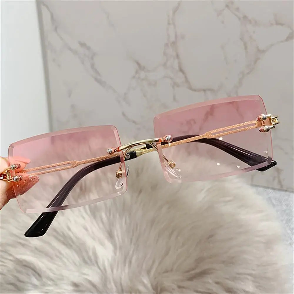 Retro Sunglasses Men Brand Designer Fashion Rimless Sun Glasses Shades Cutting Lens Ladies Frameless Eyeglasses