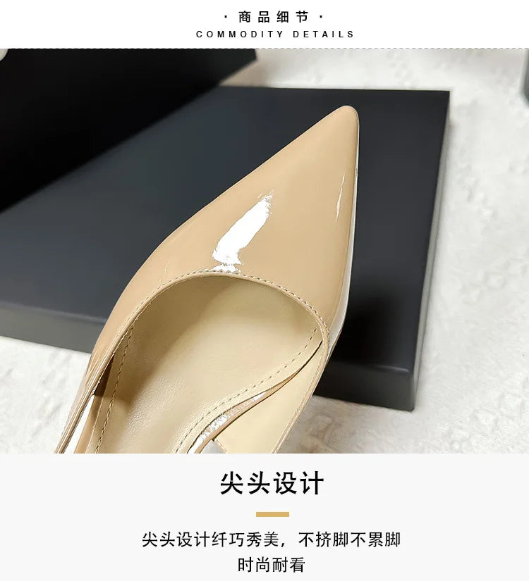 2025 New Medium Heel Woman 4cm Sandals Shallow Mouth Glossy Closed Toe Sandals One Word Buckle Temperament Summer Outdoor Shoes