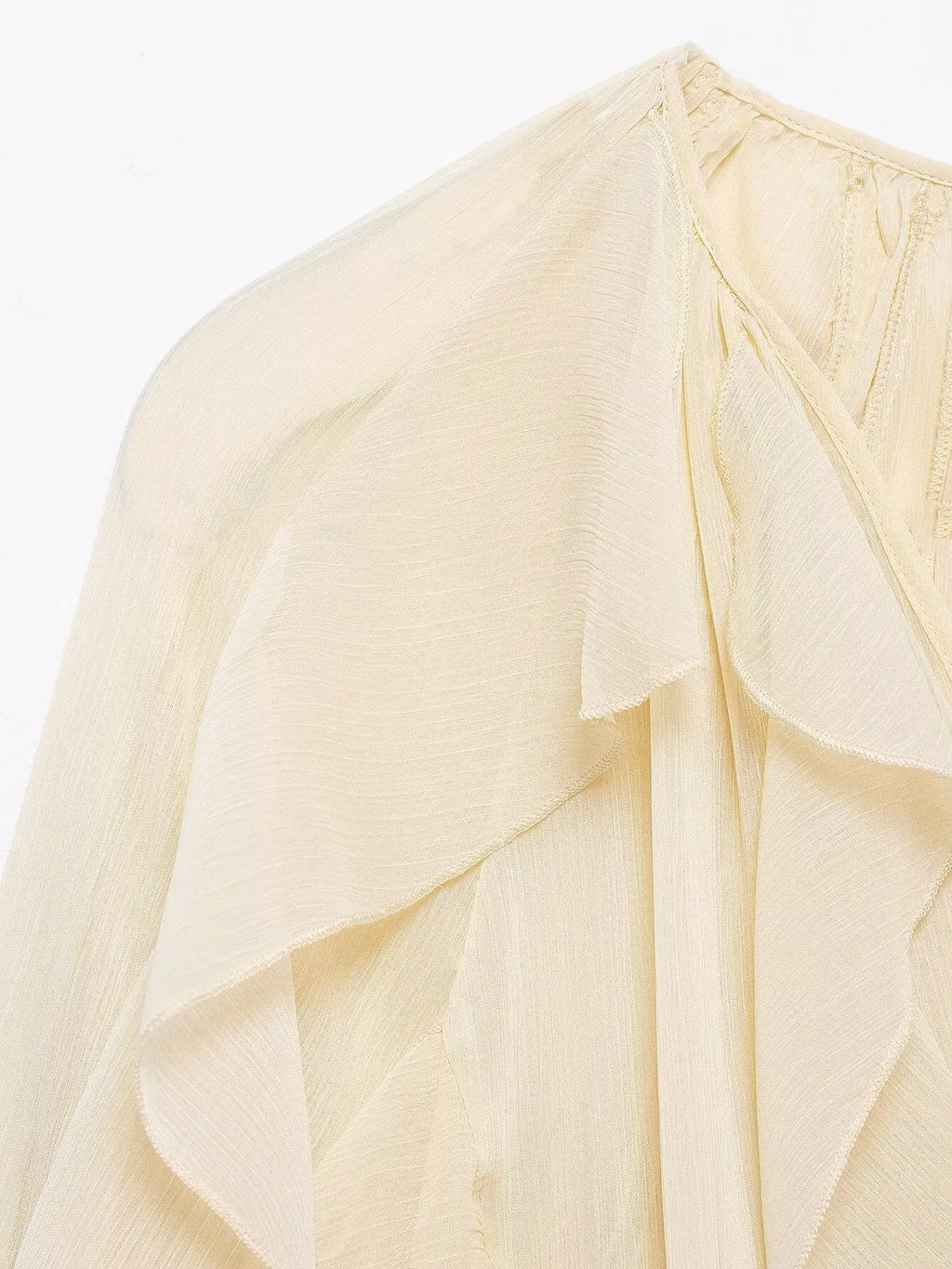 Women's Casual Ruffled Shirt Loose Lace Up Hollow Out V Neck Tops 2025 Spring Blouses Women Clothes