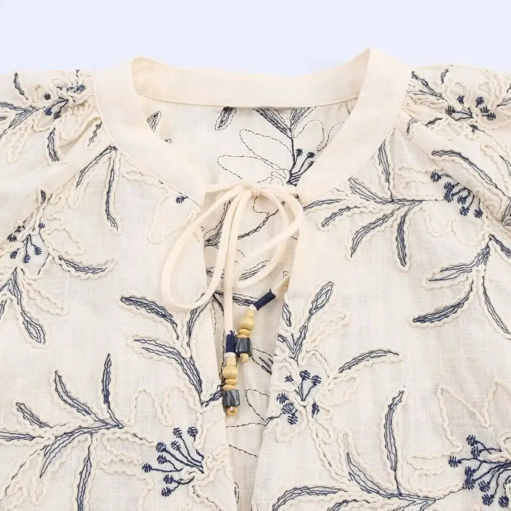 2025 WOMAN Women Fashion European and American Style Autumn New Embroidered Loose Shirt Chic V-neck Top Blouses Mujer