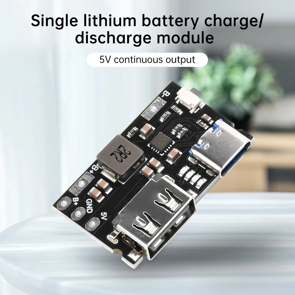 Single Lithium Battery Charger Board TYPE C + USB A 5V 2.4A Charger Discharger Module Supports Charging And Discharging