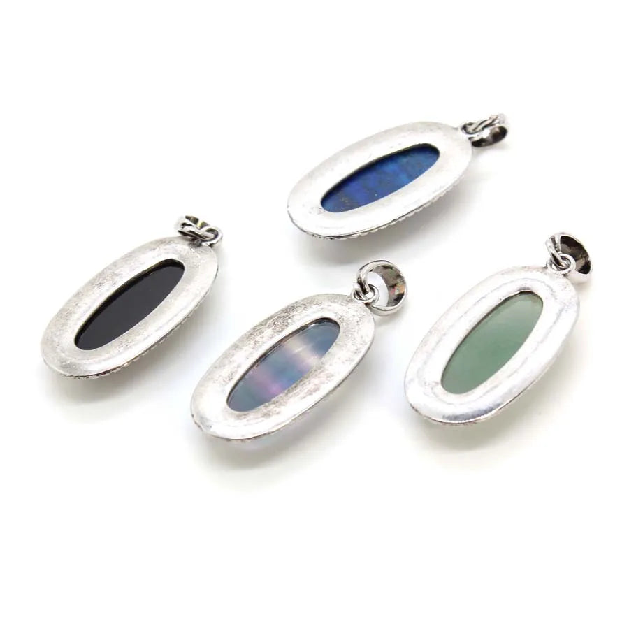 Natural Crystal Oval Stone Pendants For Women Necklace DIY Amethyst Rose Quartz Lapis Lazuli Gemstone Pendant Jewelry No Chain