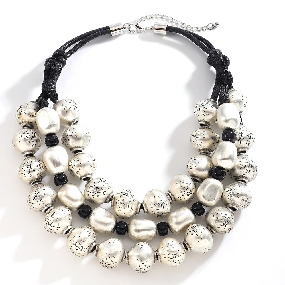 3 Layer Golden Silvery CCB Material Irregular Ball Beaded Necklace European American Fashion Collar Necklaces New Female Jewelry