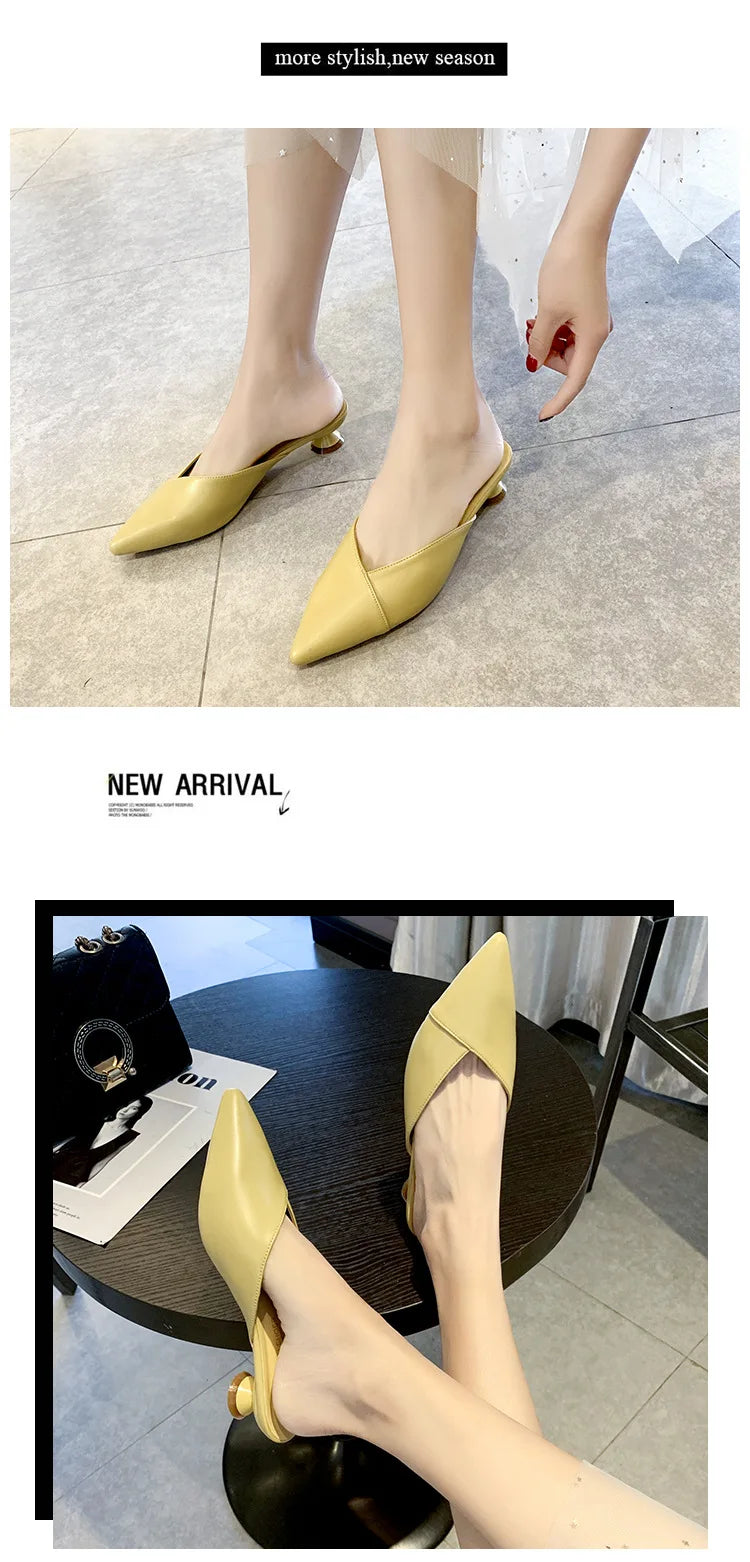 Women's Elegant Mules Woman Casual Slippers 2021 Ladies Low Heels Fashion Female Pointed Toe Shoes Women Candy Colors Footwear