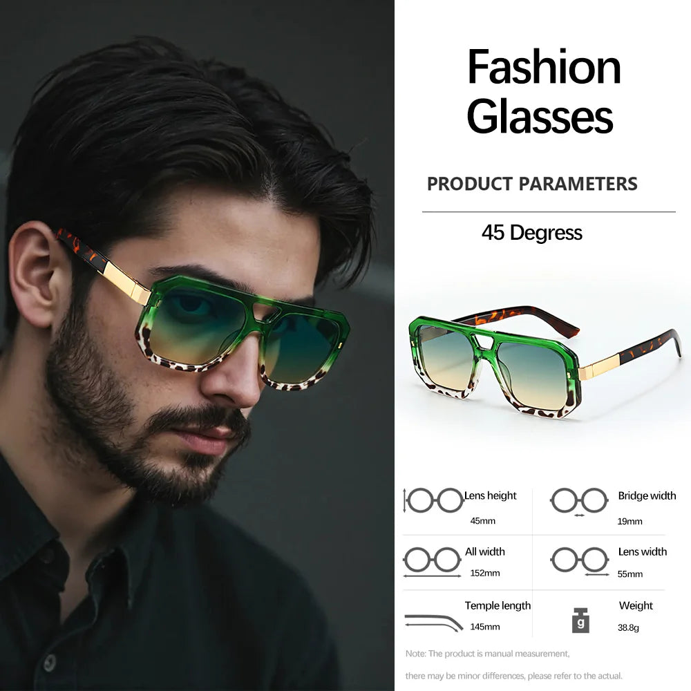 Sunglasses Men Art Geometry Double Frame Glasses Double Beam Glasses Square Frame Modern Minimalist Commuting Items