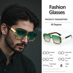 Sunglasses Men Art Geometry Double Frame Glasses Double Beam Glasses Square Frame Modern Minimalist Commuting Items