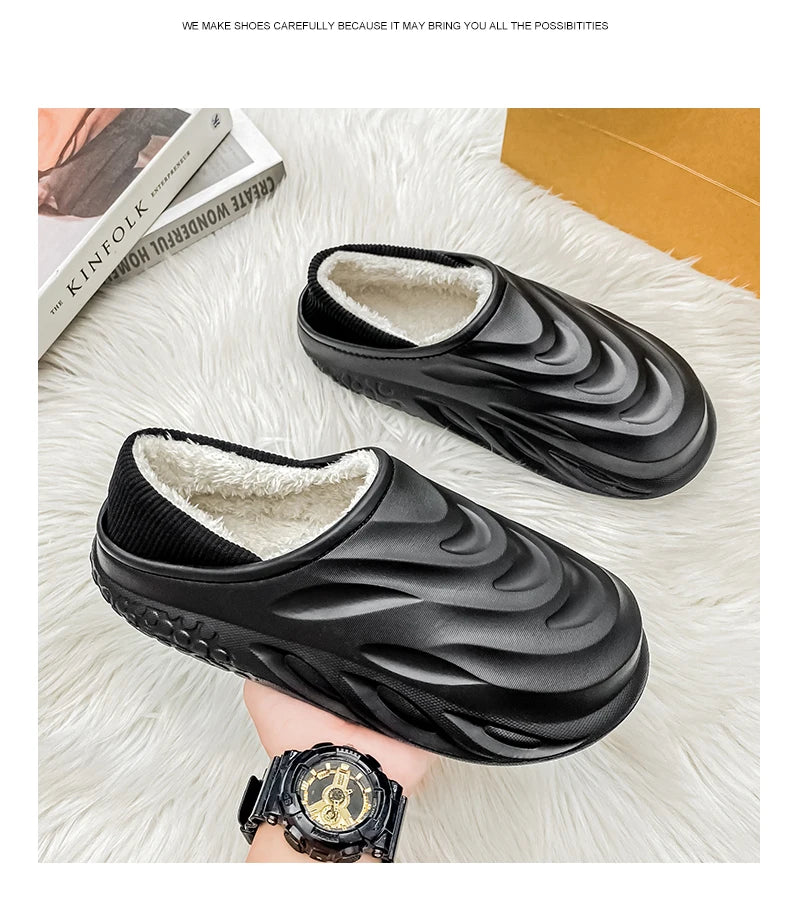 Slippers for Men Add Velvet Heel Covering Non-Slip Wear-resistant Waterproof Couple Women Home Shoes Shoes for Men Warm New