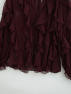 HH Women Ruffles Tierred Thin Blouses Solid Elegant Woman V Neck Long Sleeve Shirt 2025 Fashion High Street Lady Chic Tops