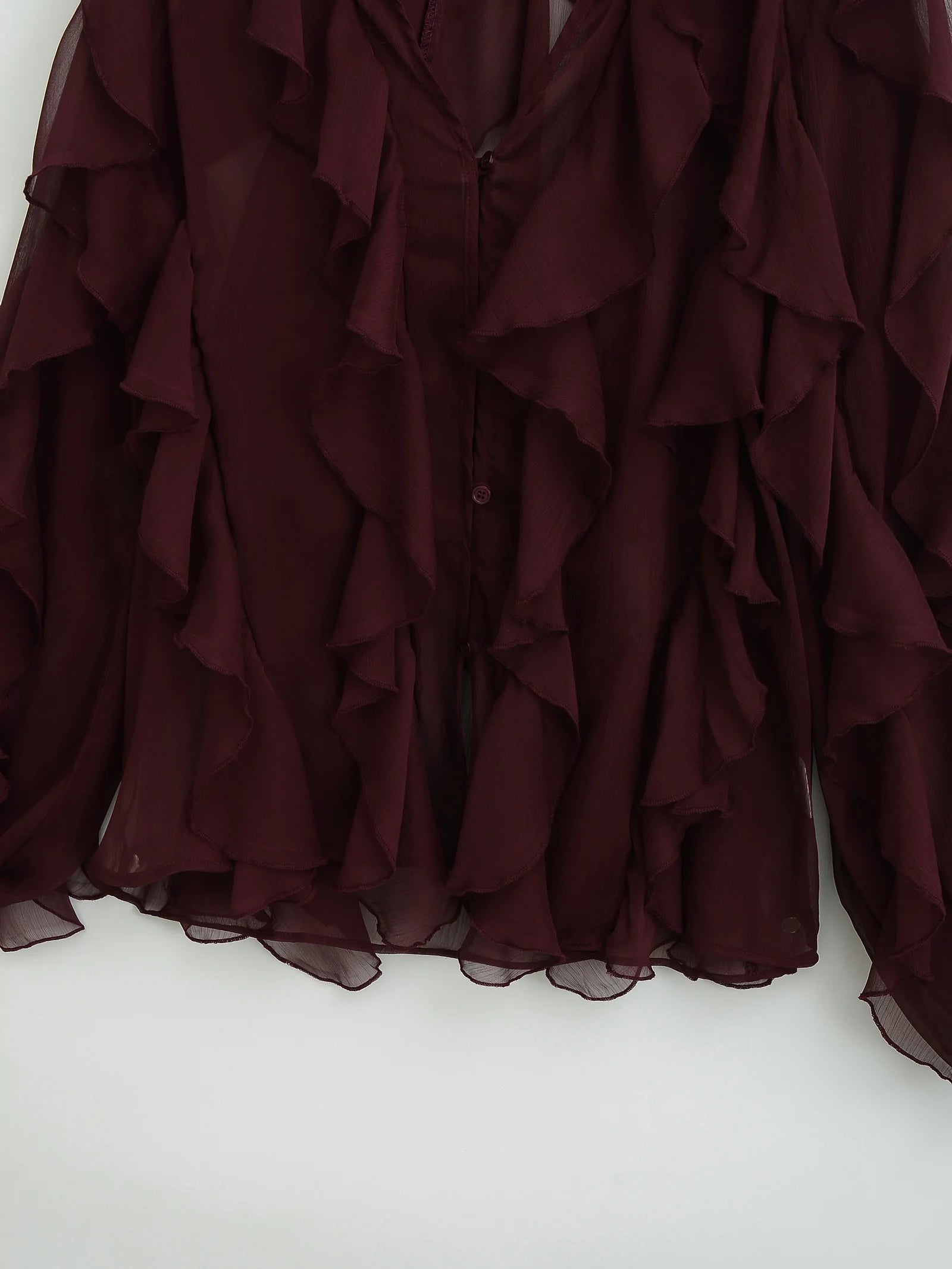 HH Women Ruffles Tierred Thin Blouses Solid Elegant Woman V Neck Long Sleeve Shirt 2025 Fashion High Street Lady Chic Tops