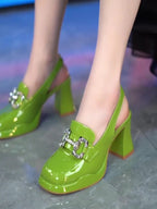 High Heels Pumps Female  Women Chunky Platform Summer Leather Shoes Woman Luxury Rhinestone Design Ankle Straps Party Shoe