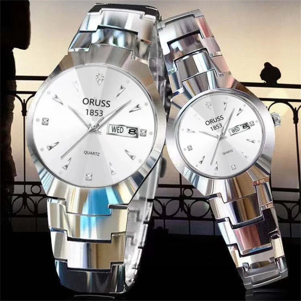 Couple Watches A pair of all-in-one personality durable men's watch Exquisite compact dual calendar Commuter women's watch
