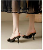 Women's Slippers 2025 New Summer Slim Heel Pointed Toe Worn with A Straight Drag Patent Leather High-heeled Slippers for Womens