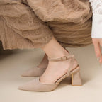 2025 Sandals for Woman Pointed Toe Chunky Footwear Closed Thick Heel Summer Block High Heels Heeled Pumps Women's Shoes Korea