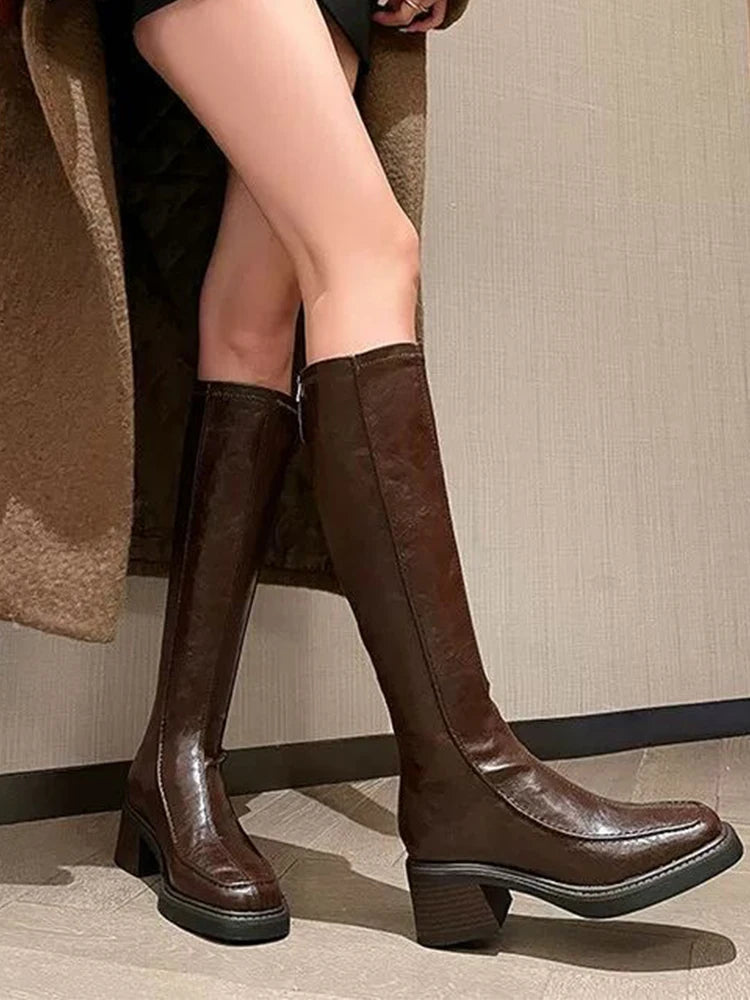 Women's High Boots High Heels Fashion Dress Shoes Chunky Luxury Woman Winter Boots 2025 Designer Knee High Chelsea Botas Mujer