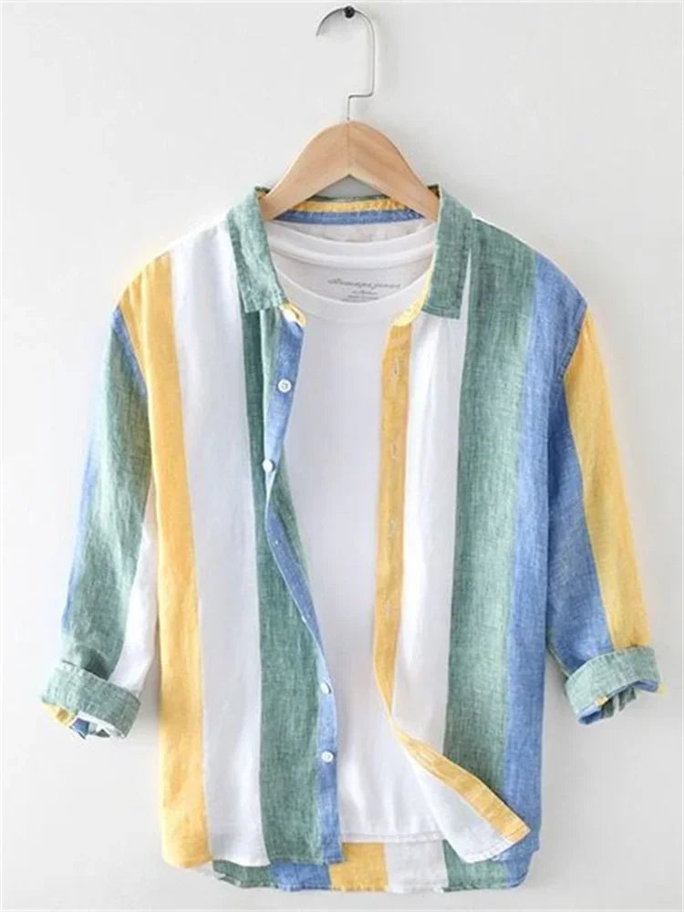 Striped shirt men's 2025 Man Plaid Shirts Cotton Chemise Male Blouses Casual Long Sleeve Formal Business Shirt Men's Clothing