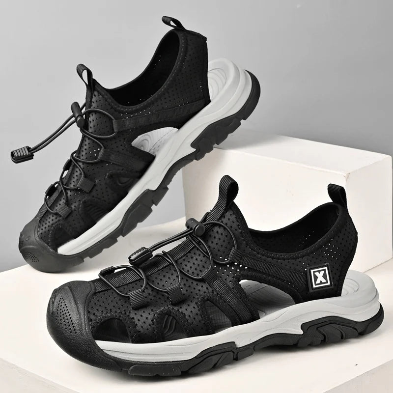 Handmade Sandals Men Breathable Summer Shoes Man Outdoor Men Sandals Antiskid Beach Sandals Hollow Shoes Collision Avoidance