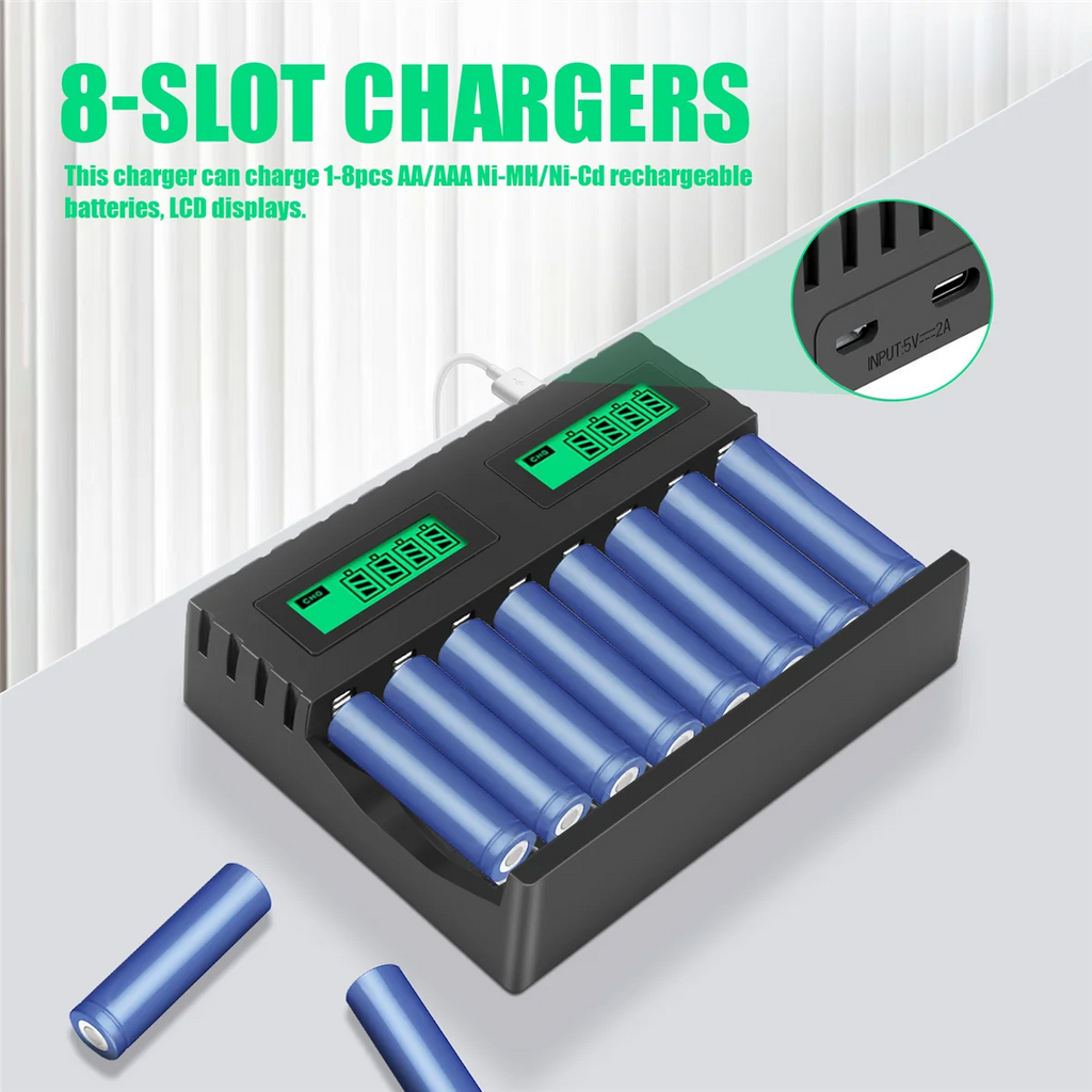 M16KBattery Charger LCD Display Smart Intelligent 8-Slot Chargers for AA/AAA NiCd NiMh Rechargeable Batteries AA AAA Charger