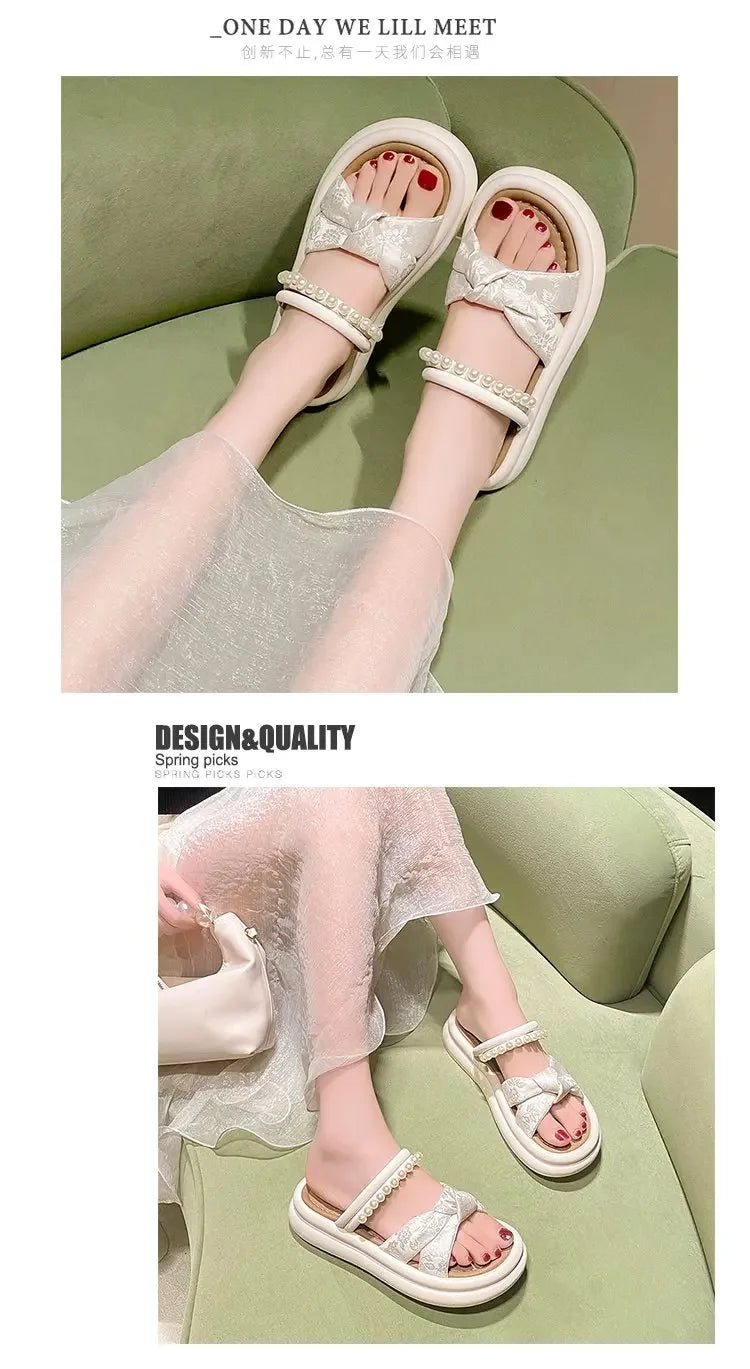Designer Shoes Woman 2025 Slippers Casual Pantofle Low Platform Female Beach Luxury Summer New Sabot Slides Fabric Scandals Rome