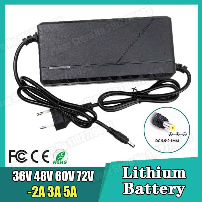 36V 48V 60V 72V Charger 2A 3A 5A Lithium Battery Pack 42 54.6 67.2 84V 10 13 16 20S DC EU Smart Intelligent Fast Charging Charge