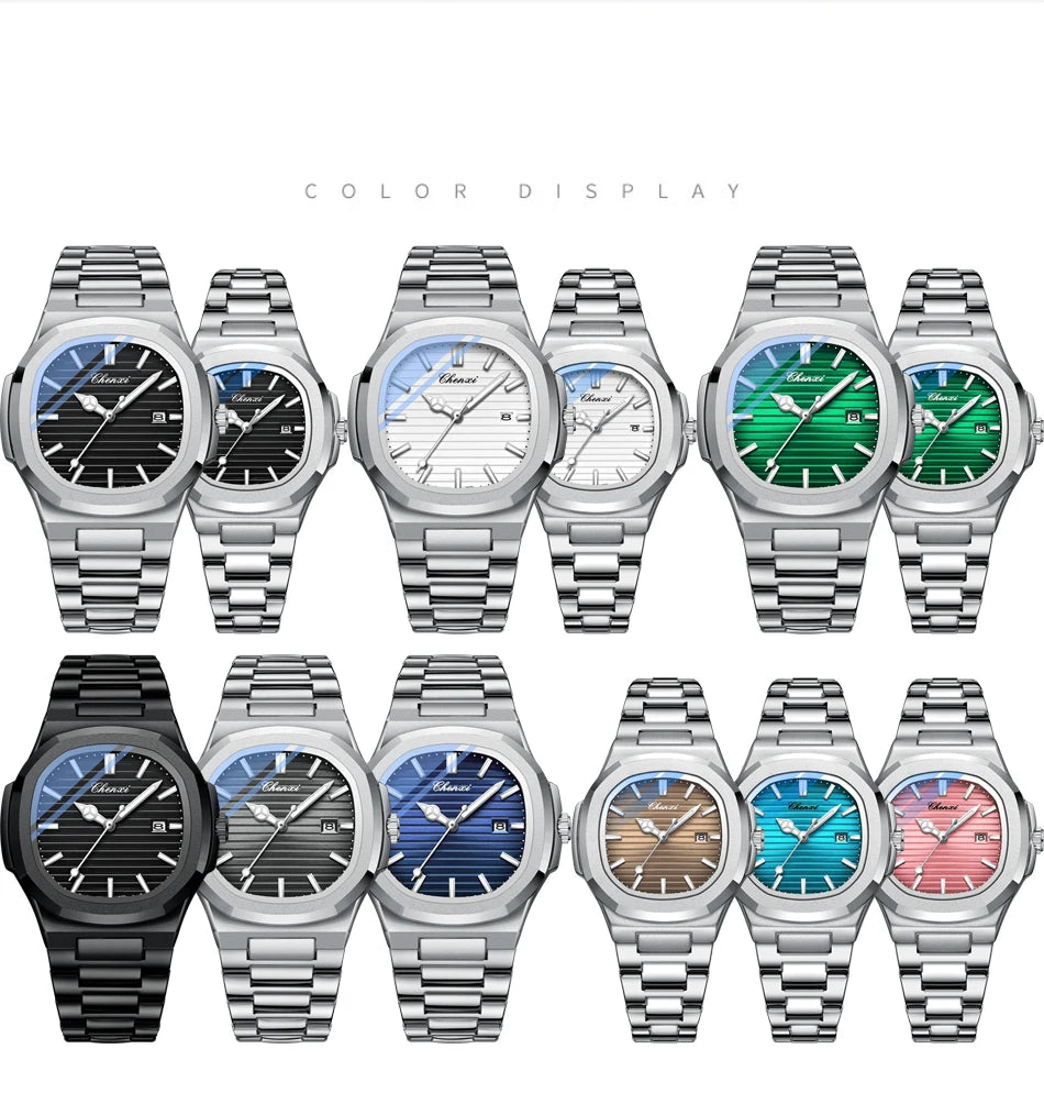 Fashion Couple Watches Men and Women Business Luxury Stainless Steel Quartz Wristwatch Waterproof Luminous Couple Watch Pair Set